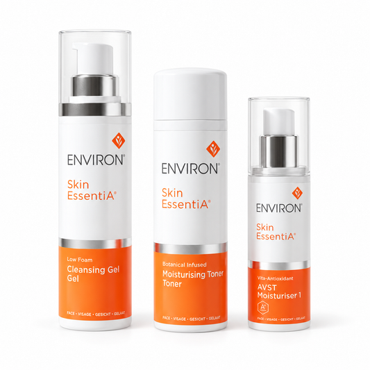 Environ Skin EssentiA kit with Low Foam Cleansing Gel, Botanical Infused Moisturising Toner and AVST Moisturiser 1